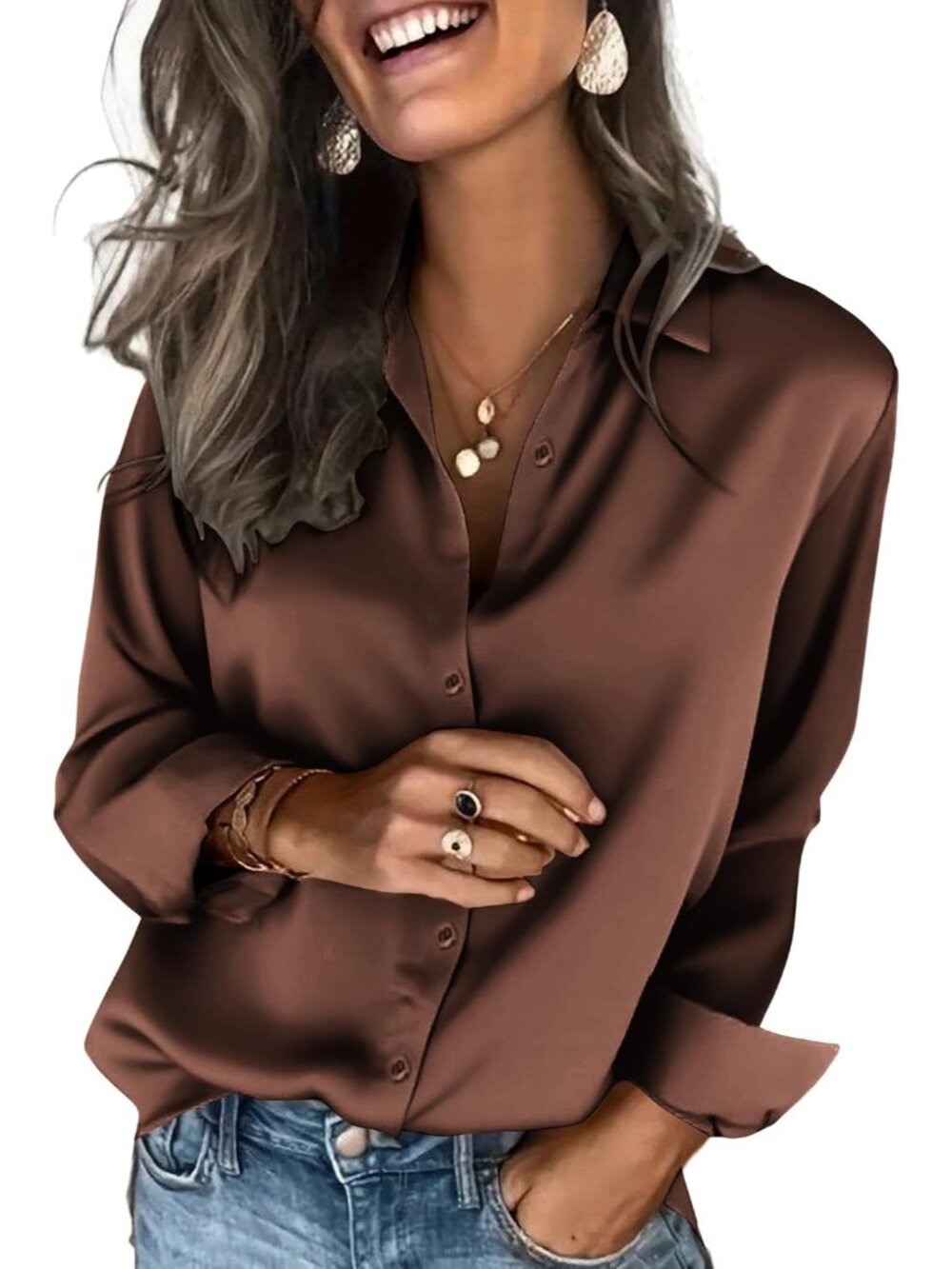 Satin Blouses for Women Silk Button Down Shirts Long Sleeve Tops